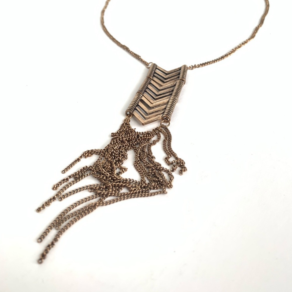 Boho Chevron statement chain necklace long tassels
